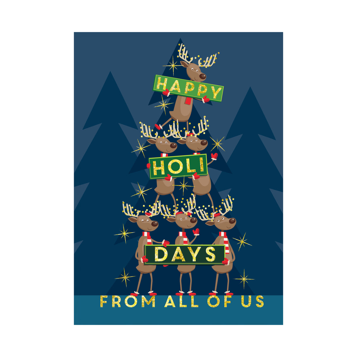 5 x 7 Foldover Card Set 80lb - Reindeer Tree