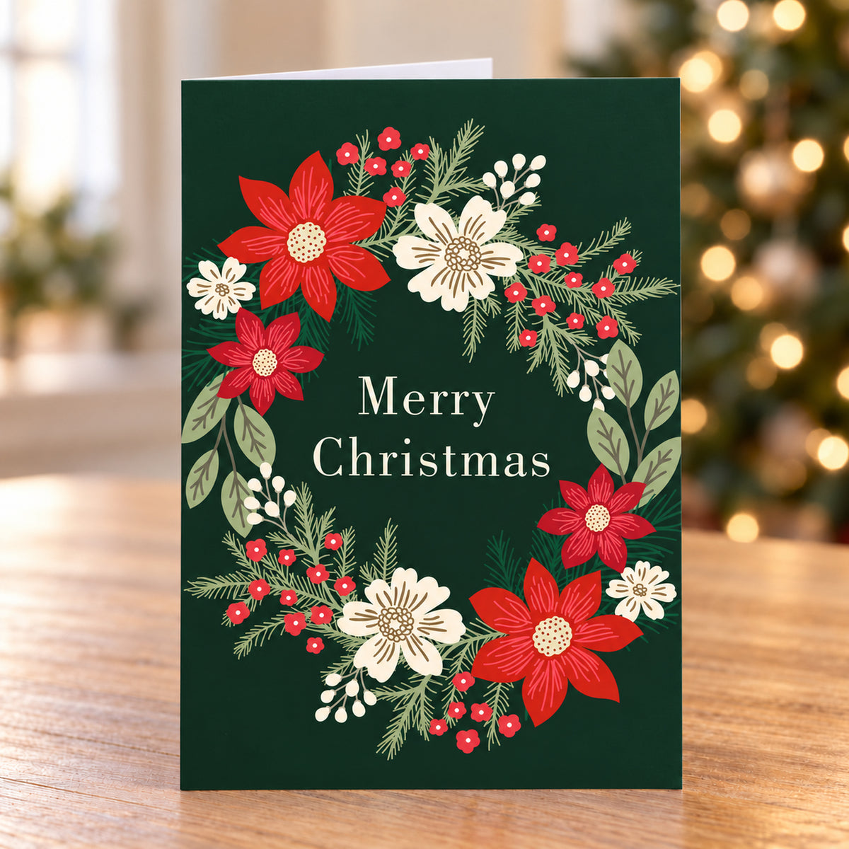 5 x 7 Foldover Card Set 80lb - Yuletide Wreath