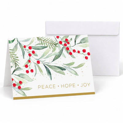 7 x 5 Foldover Card Set 80lb - Watercolor Greenery Peace