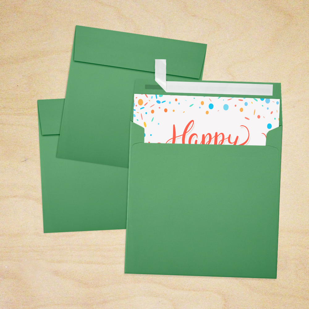 Holiday Green 32lb 5 x 5 Square Envelopes with Peel & Seal