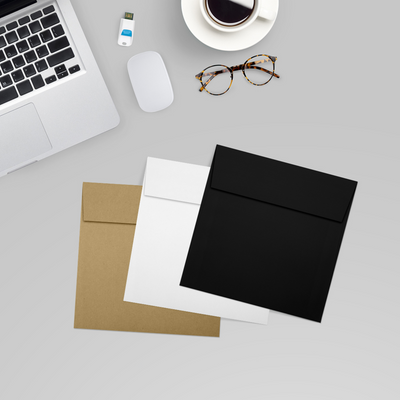 Black Linen 32lb 5 x 5 Square Envelopes with Peel & Seal