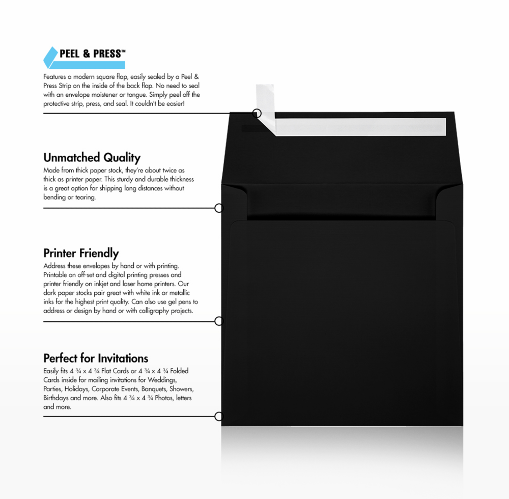 Black Linen 32lb 5 x 5 Square Envelopes with Peel & Seal