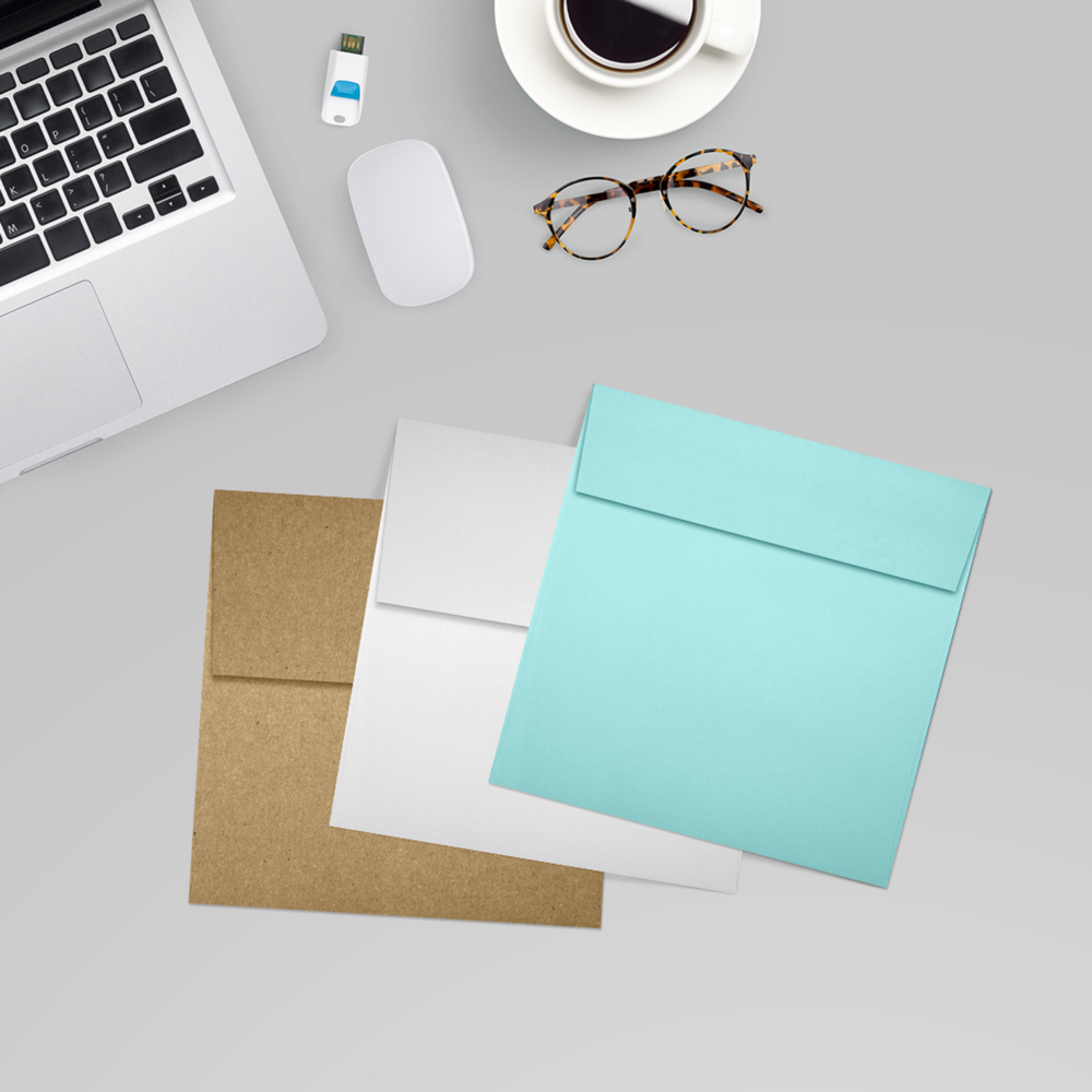 Seafoam Aqua Blue 32lb 5 1/4 x 5 1/4 Square Envelopes with Peel & Seal