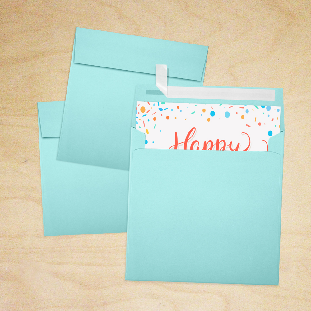 Seafoam Aqua Blue 32lb 5 1/4 x 5 1/4 Square Envelopes with Peel & Seal