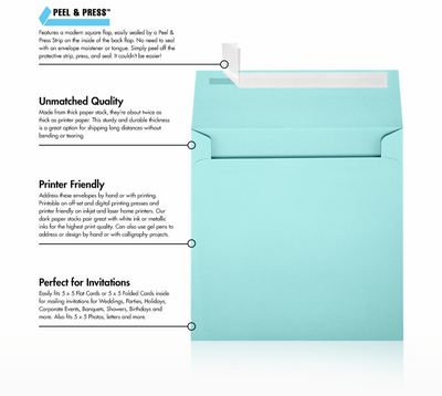 Seafoam Aqua Blue 32lb 5 1/4 x 5 1/4 Square Envelopes with Peel & Seal