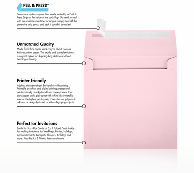 Baby Candy Pink 32lb 5 1/4 x 5 1/4 Square Envelopes with Peel & Seal