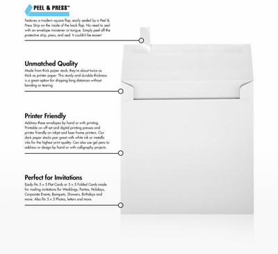 White 28lb 5 1/4 x 5 1/4 Square Envelopes with Peel & Seal