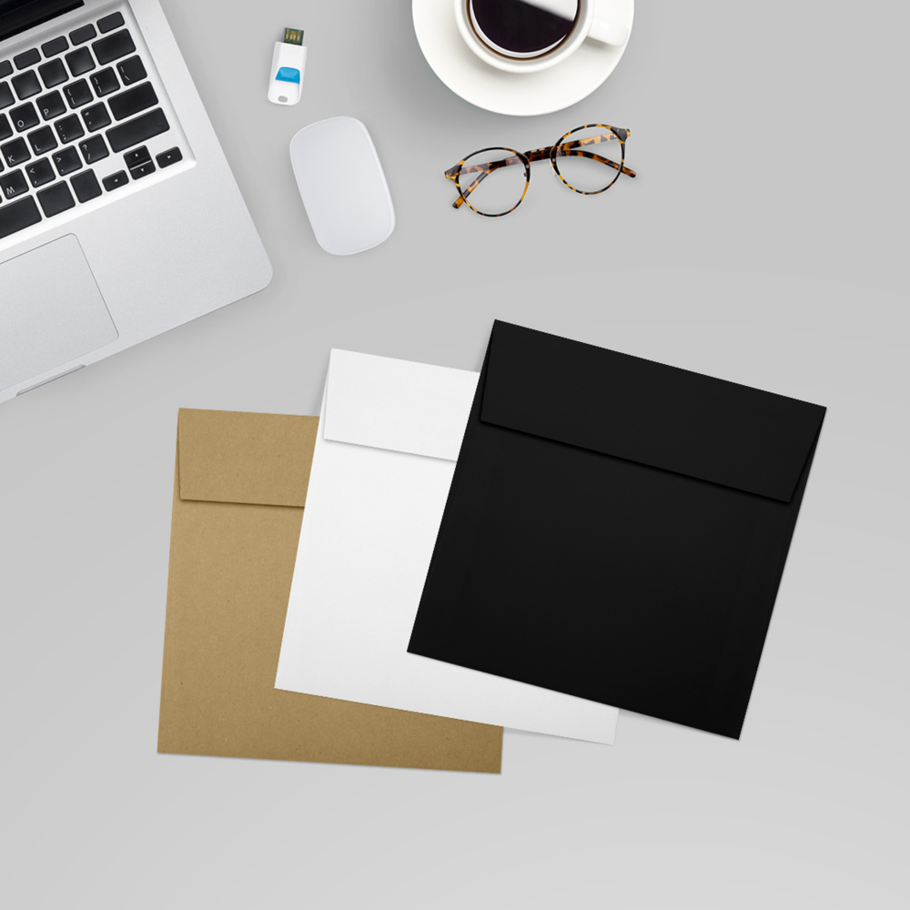 Black Linen 32lb 5 1/4 x 5 1/4 Square Envelopes with Peel & Seal