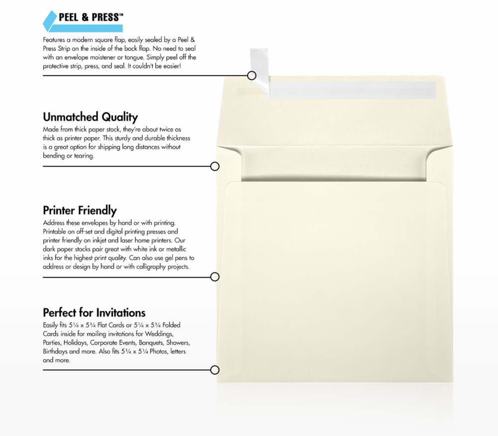 Natural Linen 32lb 5 1/2 x 5 1/2 Square Envelopes with Peel & Seal