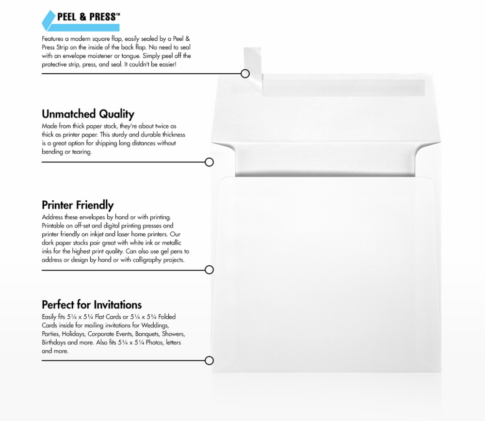 White Linen 32lb 5 1/2 x 5 1/2 Square Envelopes with Peel & Seal