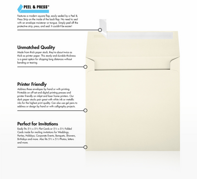 Natural 28lb Cougar 5 3/4 x 5 3/4 Square Premium Envelopes with Peel & Seal