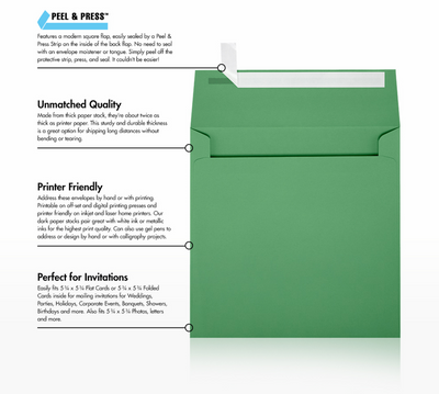 Holiday Green 32lb 6 x 6 Square Envelopes with Peel & Seal