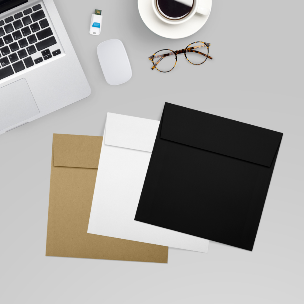 Black Linen 32lb 6 1/4 x 6 1/4 Square Envelopes with Peel & Seal