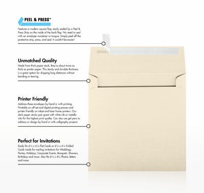 Natural Linen 32lb 6 1/2 x 6 1/2 Square Envelopes with Peel & Seal