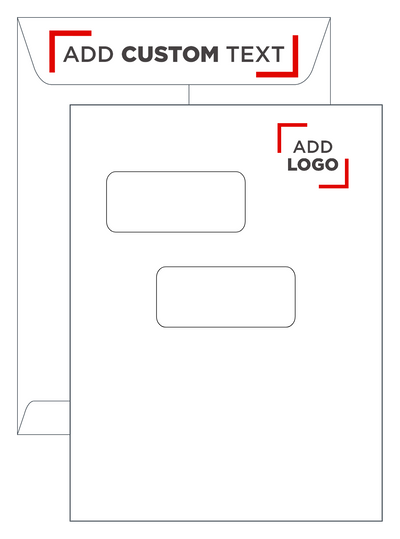 White with Security Tint 28lb 9 x 12 Open End Double Window Envelopes with Peel & Seal