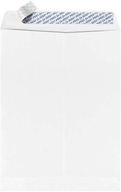 White with Security Tint 28lb 9 x 12 Open End Double Window Envelopes with Peel & Seal