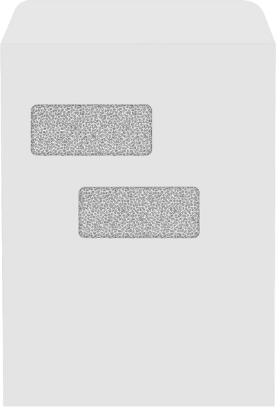 White with Security Tint 28lb 9 x 12 Open End Double Window Envelopes with Peel & Seal
