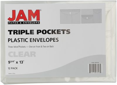 Clear Letter Booklet 3 Pocket Plastic Envelopes (9 3/4 x 13) with Hook and Loop Closure