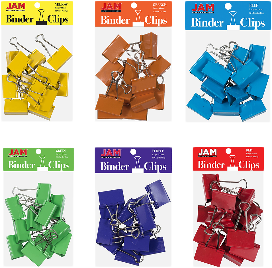 Rainbow Assorted Large 41mm Binder Clips - 6 Packs of 12