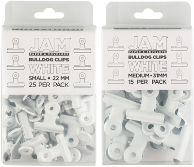 White Small 22mm & Medium 31mm Bulldog Clips - 2 Packs (40 Total)