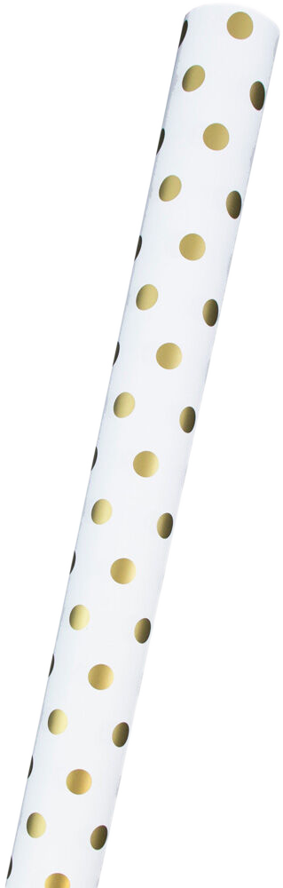 White with Gold Metallic Dots Wrapping Paper (25 Sq Ft)