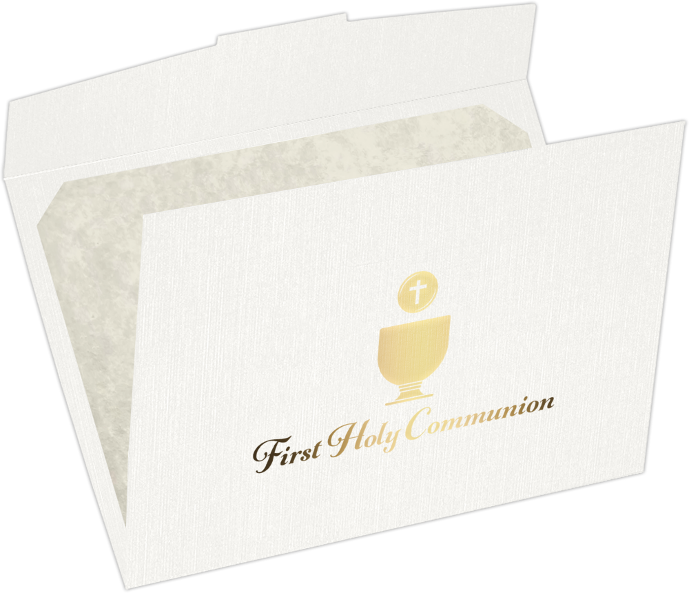 White Linen with Gold Foil First Holy Communion 6 1/2 x 9 1/2 Certificate Holders