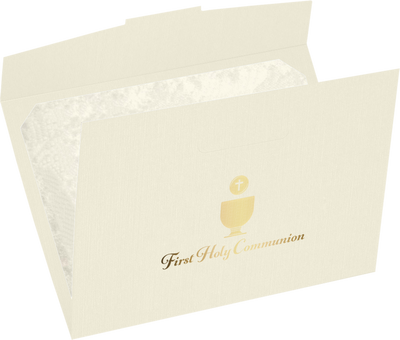 Natural Linen with Gold Foil First Holy Communion 6 1/2 x 9 1/2 Certificate Holders