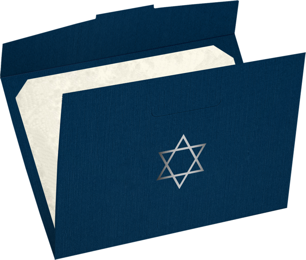 Nautical Navy Blue Linen with Silver Foil Star of David 6 1/2 x 9 1/2 Certificate Holders
