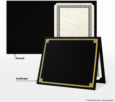 Black Linen with Gold Foil Border 9 1/2 x 12 Certificate Holders