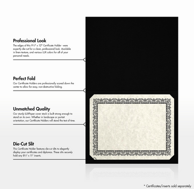 Black Linen with Gold Foil Border 9 1/2 x 12 Certificate Holders
