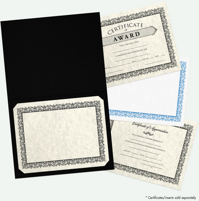 Black Linen with Gold Foil Border 9 1/2 x 12 Certificate Holders