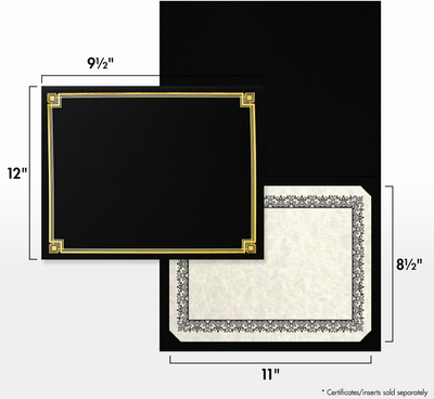 Black Linen with Gold Foil Border 9 1/2 x 12 Certificate Holders