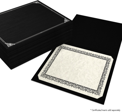 Black Linen with Silver Foil Floral Border 9 1/2 x 12 Certificate Holders