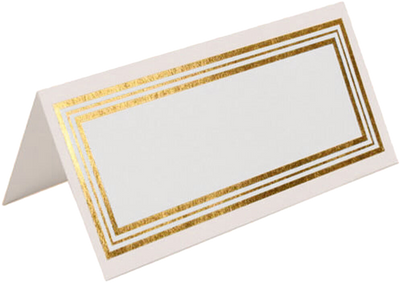 White with Gold Triple Border 2 x 4 1/4 Foldover Place Cards