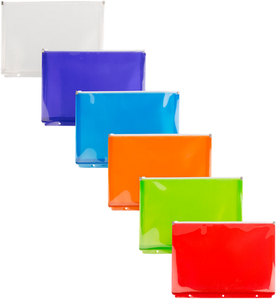 Assorted Letter Booklet 3 Hold Punch Plastic Envelopes (9 3/4 x 13) with Zip Closure - 6 Pack