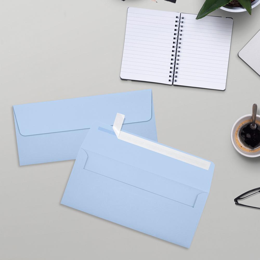 Baby Blue 32lb #10 Square Flap Envelopes (4 1/8 x 9 1/2) with Peel & Seal