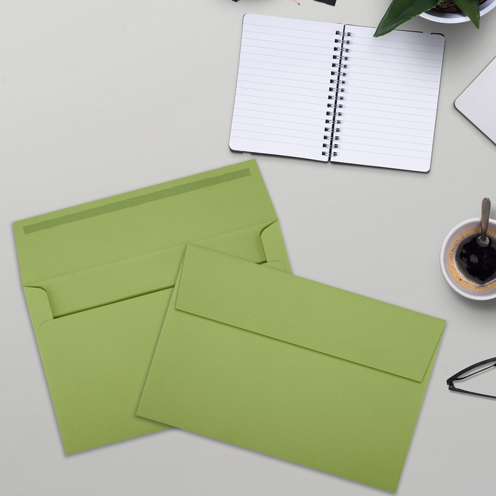 Olive Green 28lb A9 Invitation Envelopes (5 3/4 x 8 3/4) with Peel & Seal