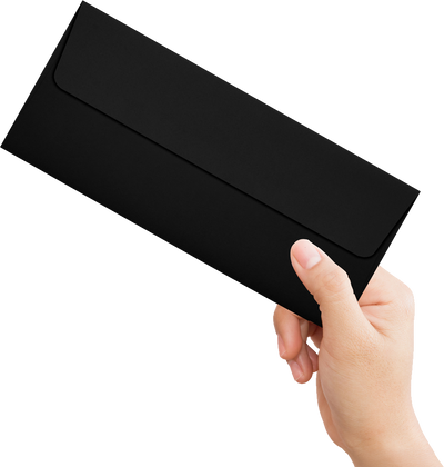 Smooth Midnight Black 32lb #10 Square Flap Envelopes (4 1/8 x 9 1/2) with Peel & Seal