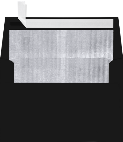 Smooth Midnight Black with Silver Foil Lining 32lb A4 Invitation Envelopes (4 1/4 x 6 1/4) with Peel & Seal