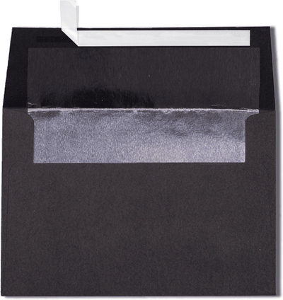 Smooth Midnight Black with Silver Foil Lining 32lb A4 Invitation Envelopes (4 1/4 x 6 1/4) with Peel & Seal