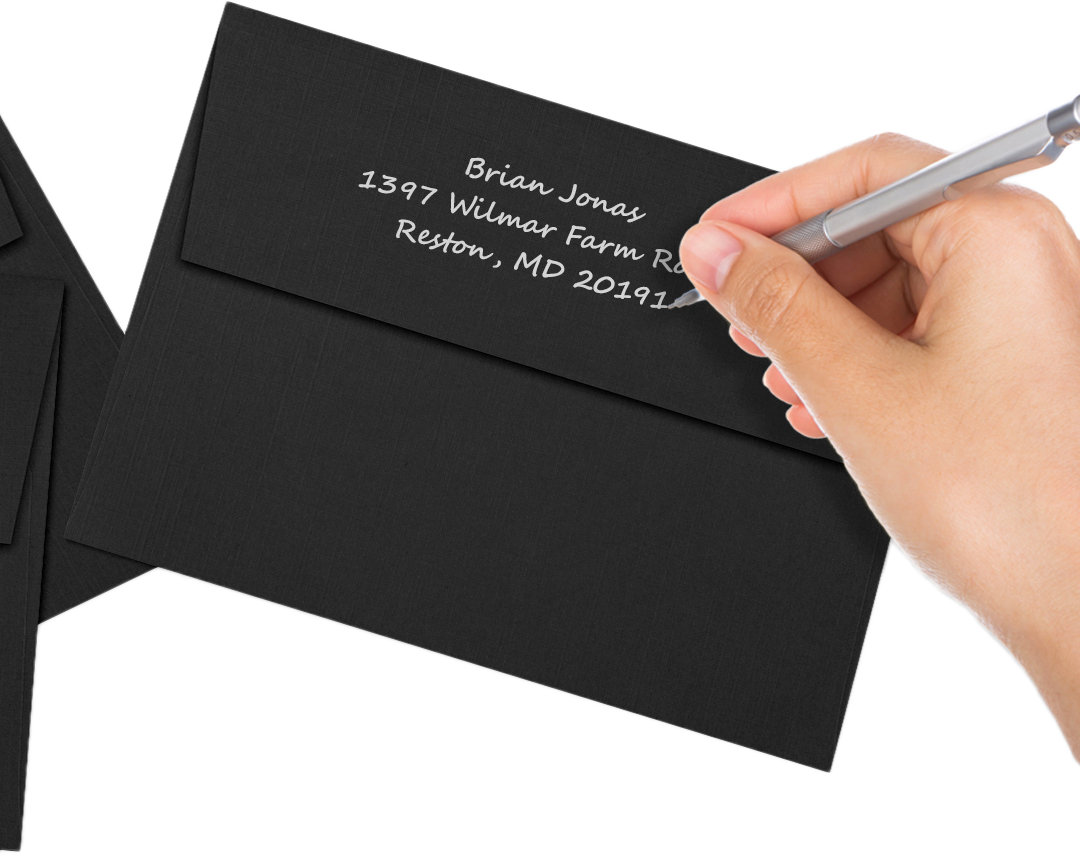 Smooth Midnight Black with Gold Foil Lining 32lb A7 Invitation Envelopes (5 1/4 x 7 1/4) with Peel & Seal