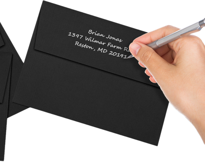 Smooth Midnight Black with Gold Foil Lining 32lb A7 Invitation Envelopes (5 1/4 x 7 1/4) with Peel & Seal
