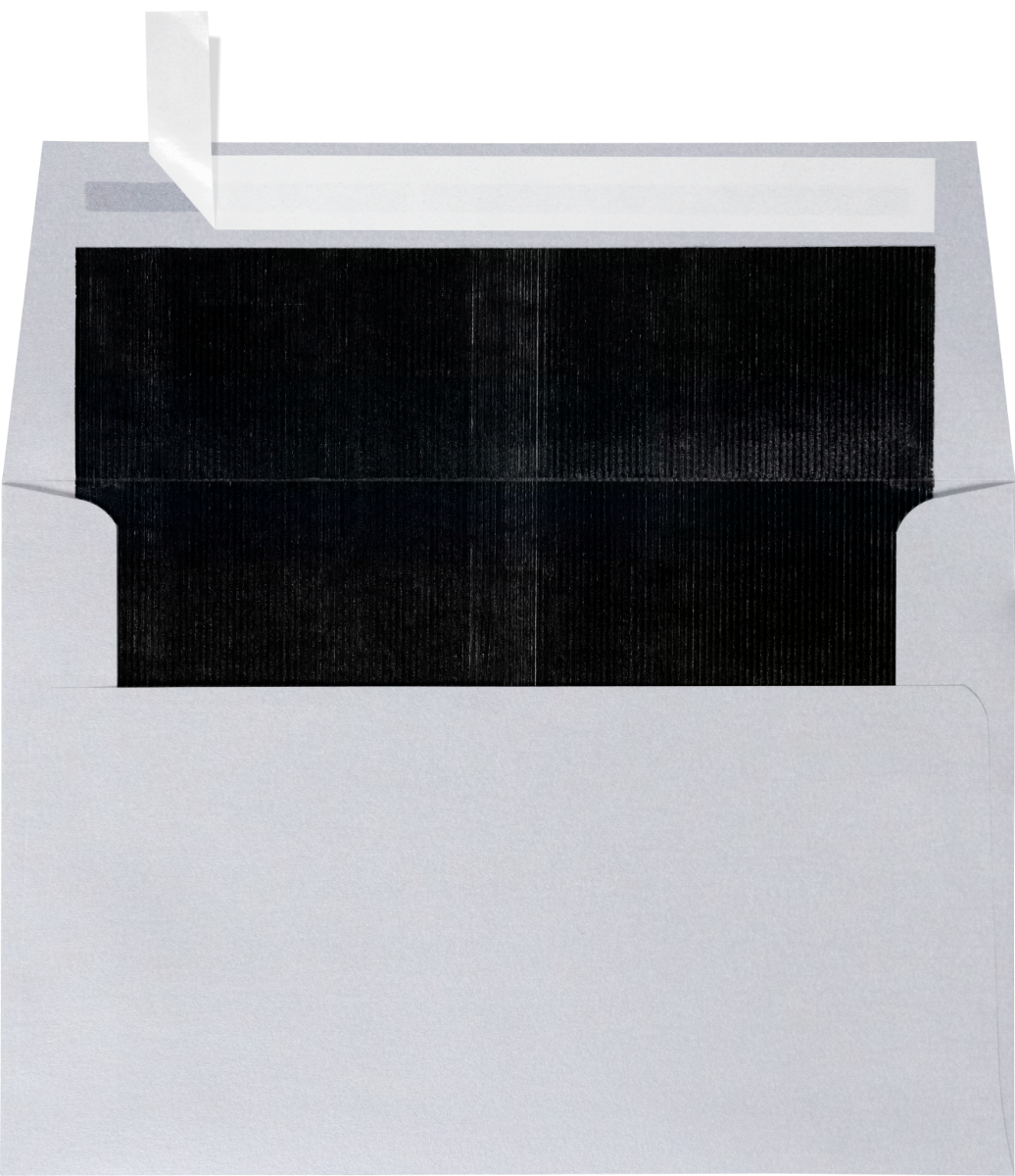 Silver with Black Foil Lining 32lb A4 Invitation Envelopes (4 1/4 x 6 1/4) with Peel & Seal