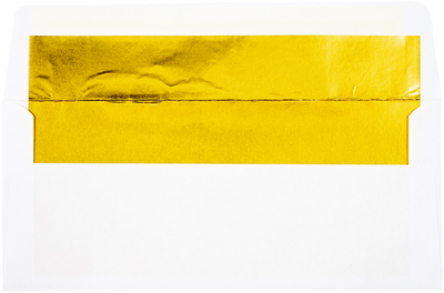 White with Gold Foil Lining 24lb #10 Square Flap Envelopes (4 1/8 x 9 1/2) with Peel & Seal