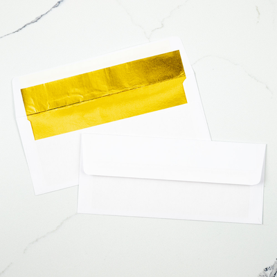 White with Gold Foil Lining 24lb #10 Square Flap Envelopes (4 1/8 x 9 1/2) with Peel & Seal