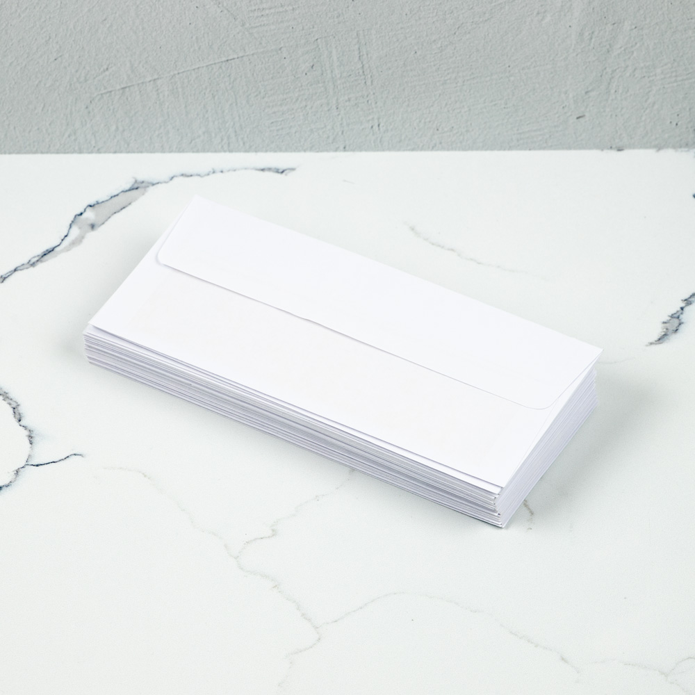 White with Gold Foil Lining 24lb #10 Square Flap Envelopes (4 1/8 x 9 1/2) with Peel & Seal