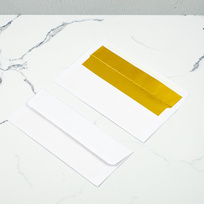 White with Gold Foil Lining 24lb #10 Square Flap Envelopes (4 1/8 x 9 1/2) with Peel & Seal