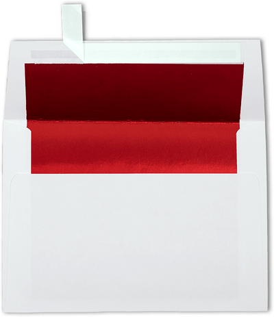 White with Red Foil Lining 24lb A6 Invitation Envelopes (4 3/4 x 6 1/2) with Peel & Seal