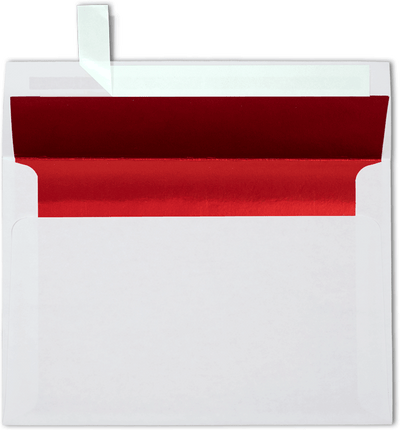 White with Red Foil Lining 24lb A8 Invitation Envelopes (5 1/2 x 8 1/8) with Peel & Seal