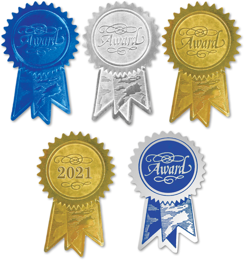 Award Ribbon 1 1/2 x 2 Embossed Foil Seals